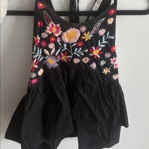 Zara Black Top with Floral Embroidery